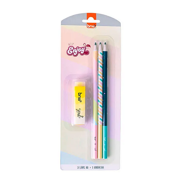 KIT ESCOLAR - ENJOY (3 LÁPIS HB +1 BORRACHA) - BLISTER BRW