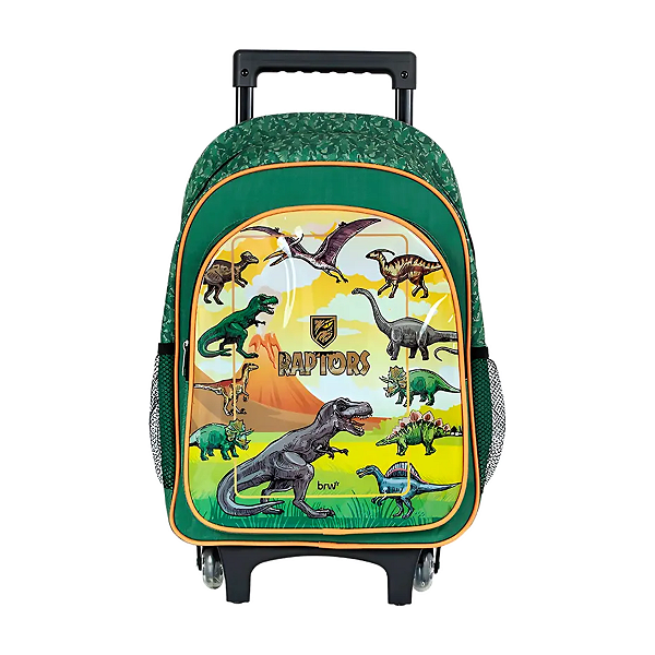 MOCHILA COM CARRINHO - POLIÉSTER - 1 COMPART. + 2 BOLSOS LATERAIS - RAPTOR - VERDE E LARANJA BRW