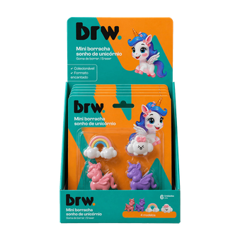 MINI BORRACHA SONHO DE UNICÓRNIO 4 FORMATOS CX C/ 6 UNIDADES BRW