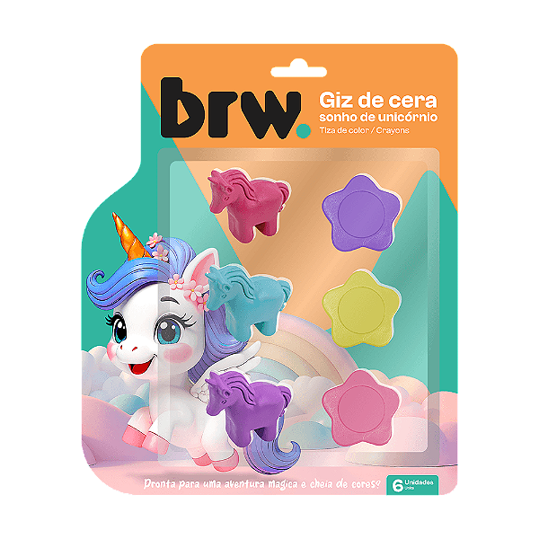 GIZ DE CERA FORMATOS SONHO DE UNICÓRNIO 6 CORES UNIDADE BRW