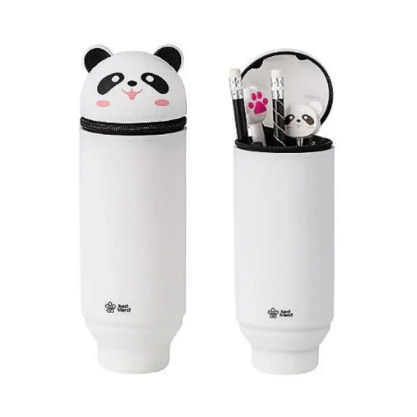 ESTOJO ESTAMPADO - SILICONE - BASE RETRÁTIL - 1 ZIPER - PANDA BRW