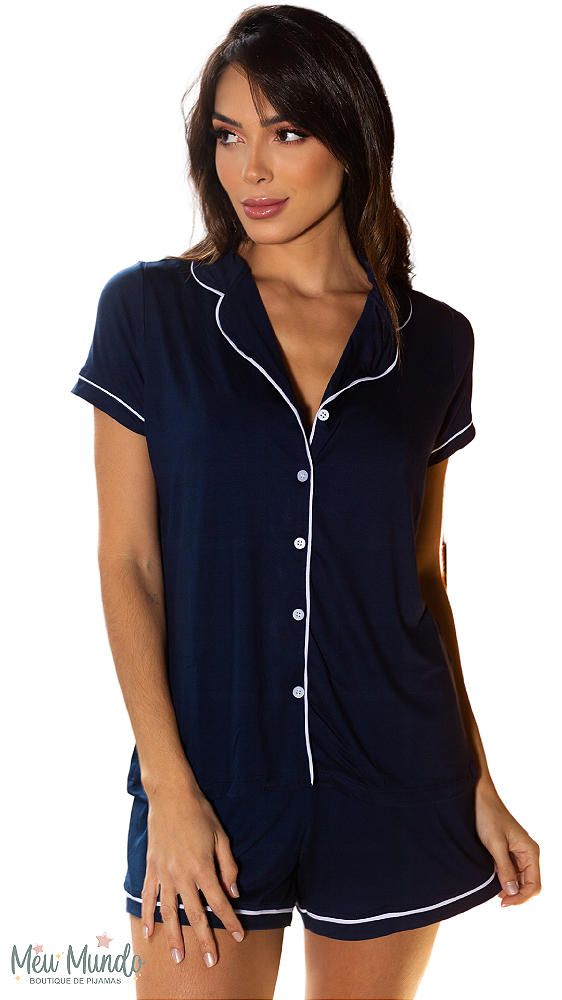 Azul Marinho - Pijama Americano Curto