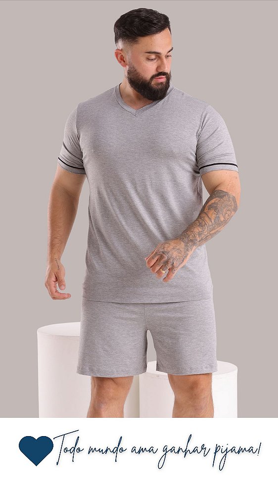 Cinza- Pijama Gola V Curto