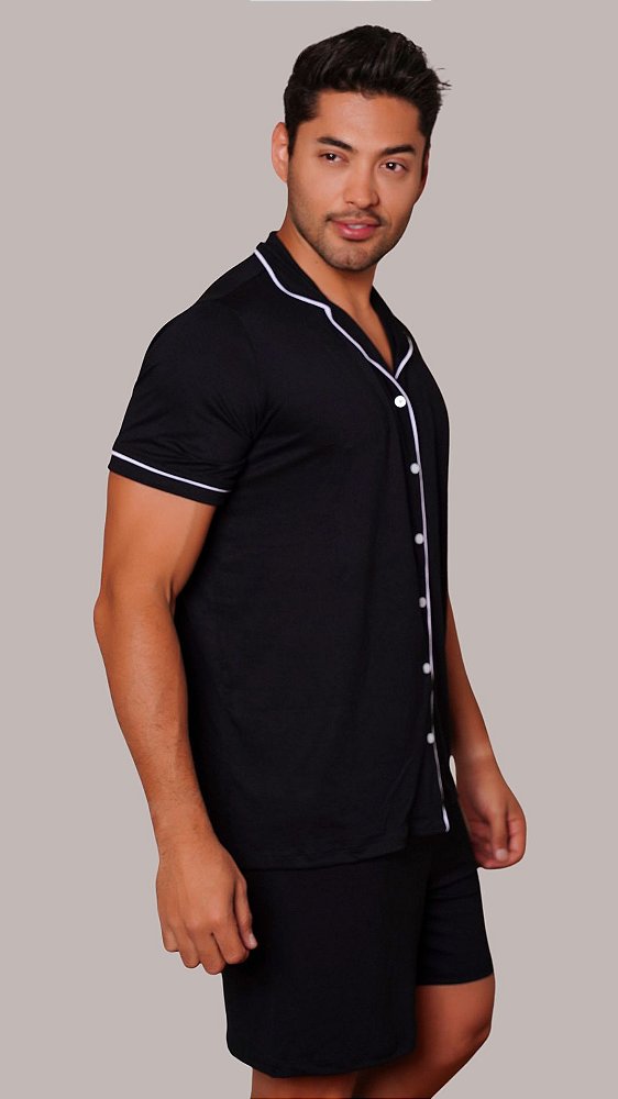 Preto - Pijama Americano Masculino Curto