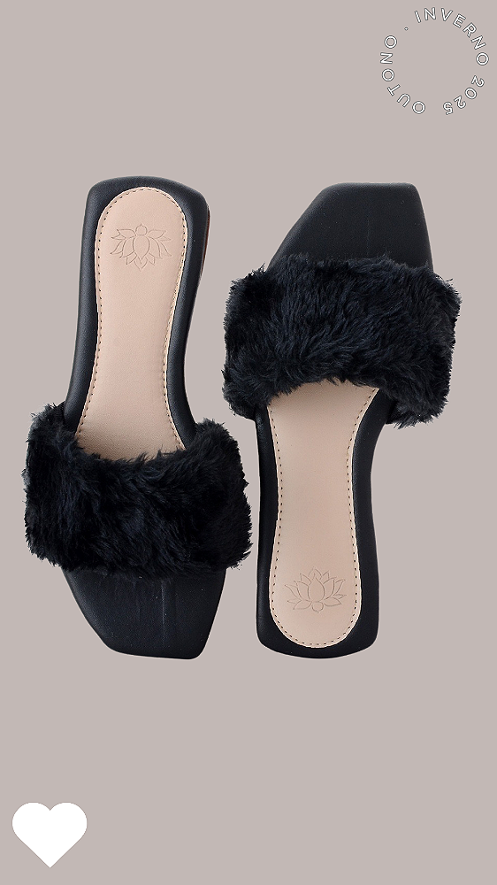 Preto-Pantufa Feminina Rasteira