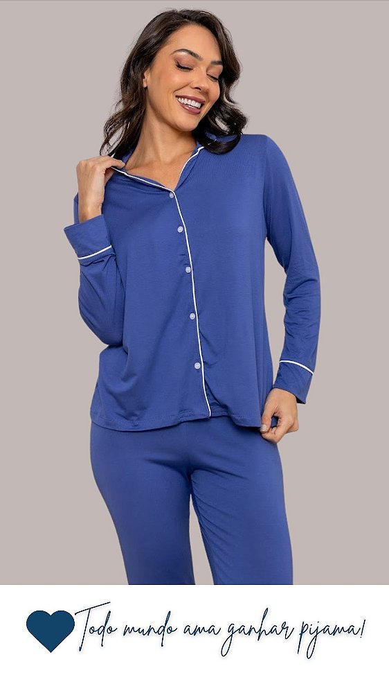 Azul Denim- Pijama Americano Longo