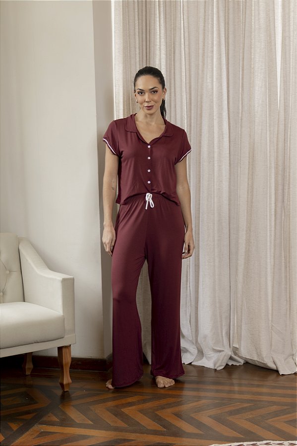 Bordô- Pijama Americano Longo Pantalona