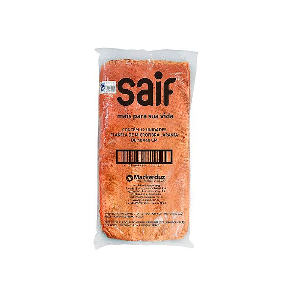 Flanela Microfibra Laranja 40cm x 40cm Saif