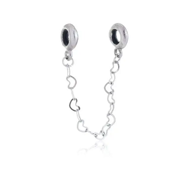 Trava de segurança corrente corações banhado a prata