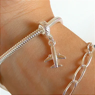 Berloque avião pendurado banhado a prata