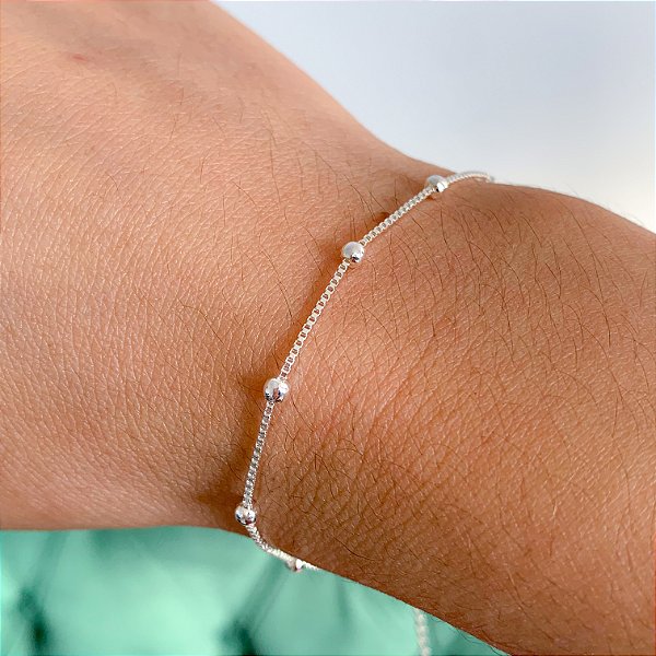 Pulseira veneziana com bolinhas banhado a prata
