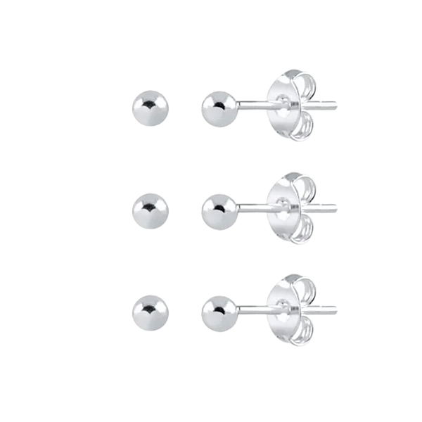 Trio de brincos bolinhas 3mm banhado a prata