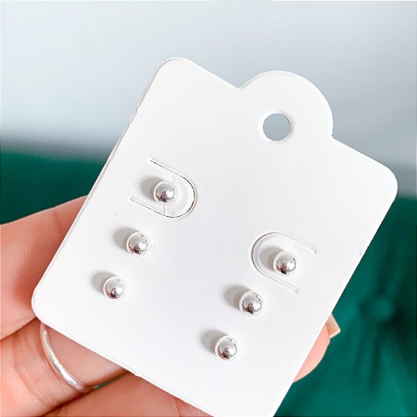 Trio de brincos bolinhas 3mm banhado a prata