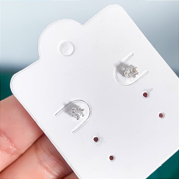Brinco zircônia redonda pequena cristal banhado a Prata