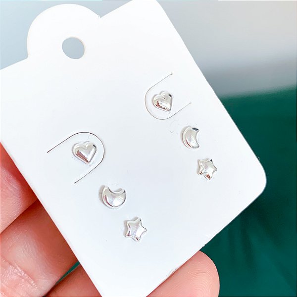 Trio de brincos basiquinhos banhado a prata