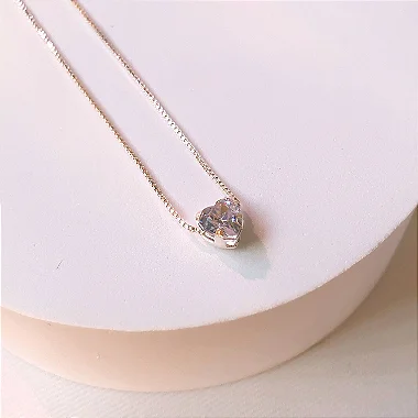 Cordão ponto de luz coração cristal banhado a prata