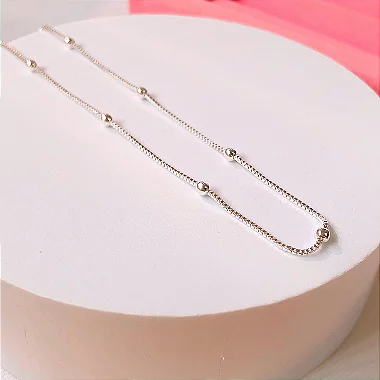 Corrente veneziana bolinhas 40cm banhado a prata