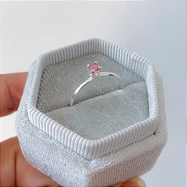 Anel solitário basic rosa banhado a prata