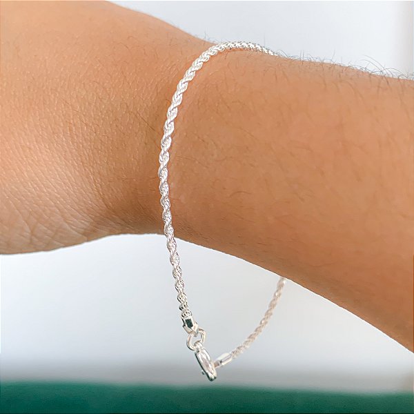 Pulseira cordão baiano fina banhado a prata