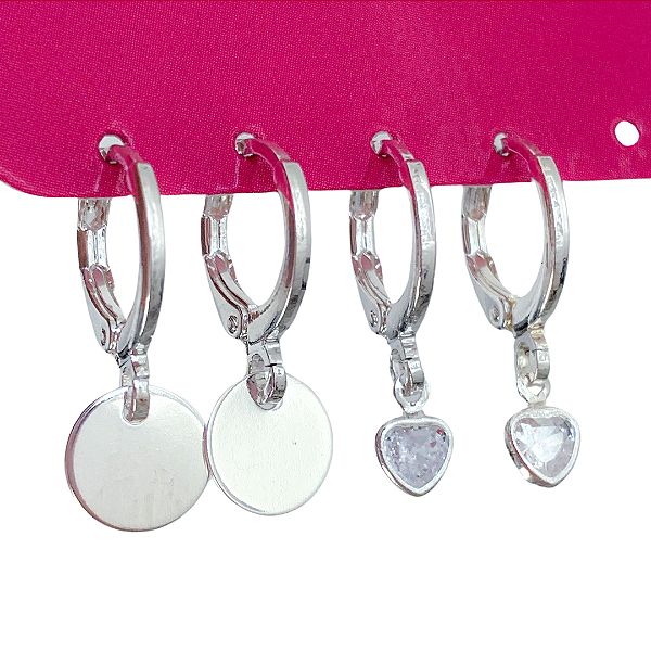 Kit de argolas click pingentes astral banhado a prata