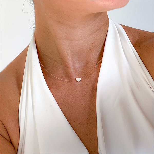 Cordão nylon coração liso banhado a prata