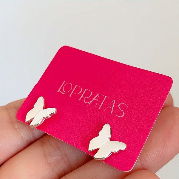 Brinco borboleta geométrica banhado a prata