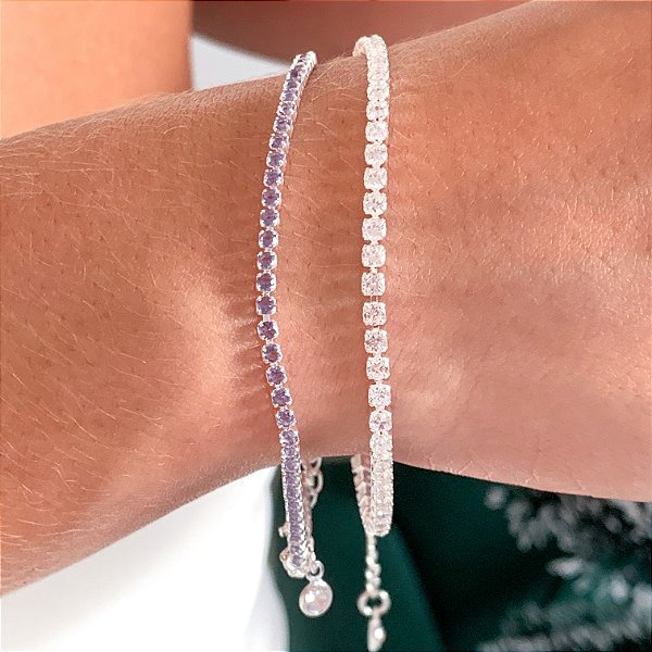 Pulseira luxo pedra zircônia banhado a prata