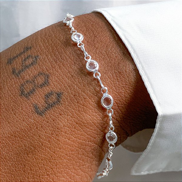 Pulseira pedras cristal pequena banhado a prata