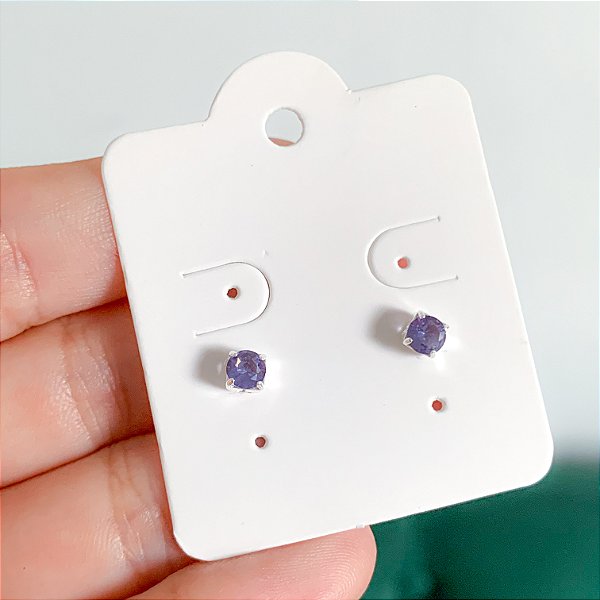 Brinco zircônia redonda média Ametista banhado a prata