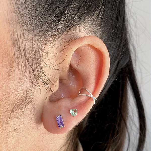 Piercing fake 2 fios cruzado banhado a prata