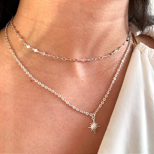 Chocker medalinhas banhado a prata