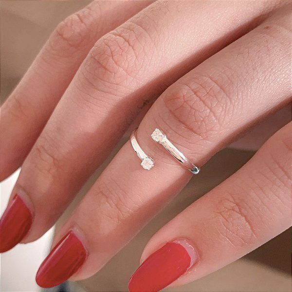 Anel falange 2 pedras banhado a prata