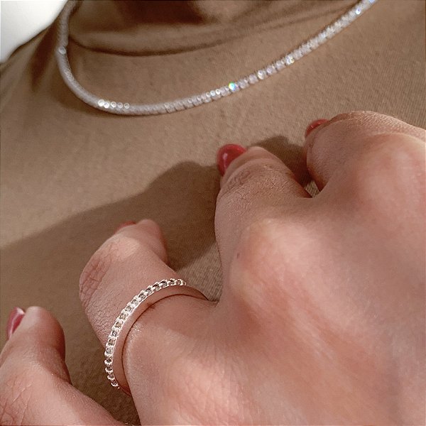 Anel aparador meia aliança banhado a prata