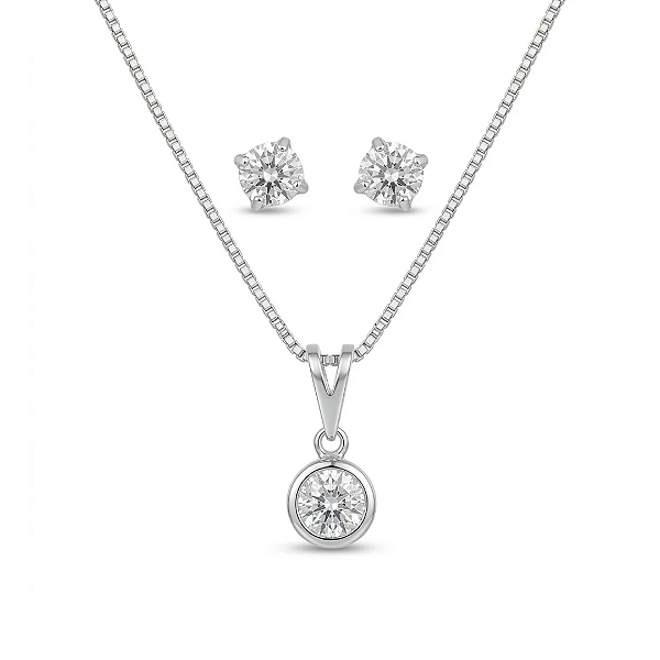 Conjunto ponto de luz zircônia tradicional banhado a prata