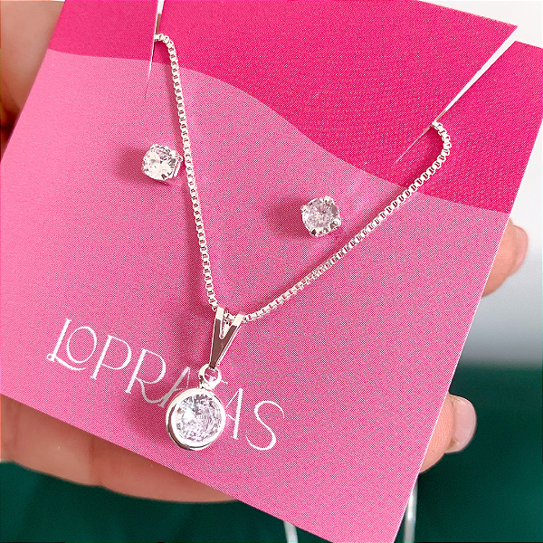 Conjunto ponto de luz zircônia tradicional banhado a prata