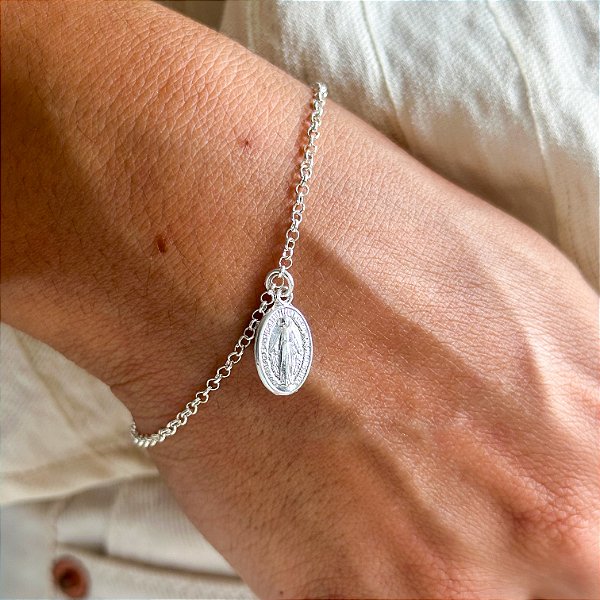 Pulseira medalha N. Senhora das Graças banhado a prata