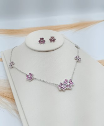 Conjunto Flower Cravejado Rosa