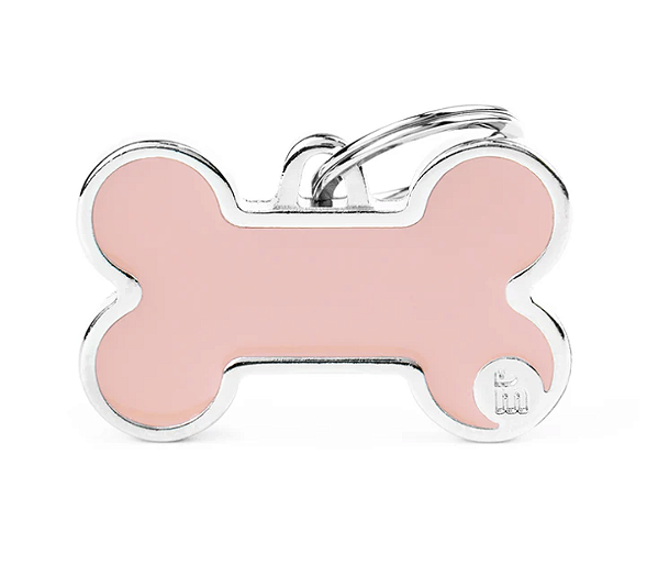 Plaquinha de Identificação Osso Rosa Esmaltado - MyFamily
