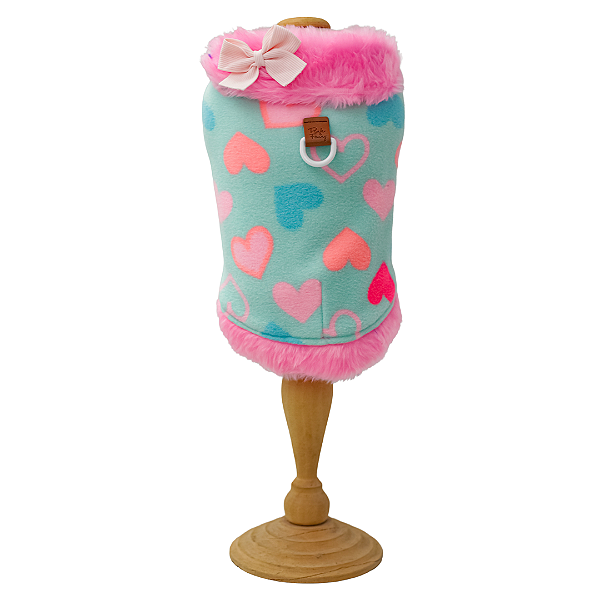 Roupinha Pet Capa Soft Forrada Corações Rosa - Pink e Fanny - 318286