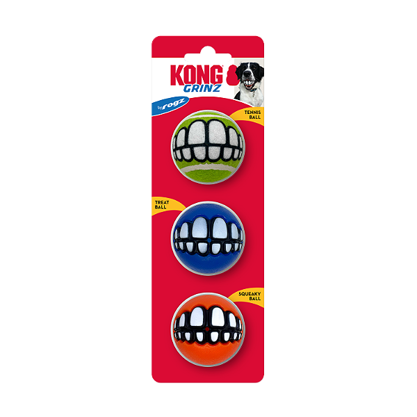 Kit 3 Bolas de Sorriso Tênis C/Apito e Esconde Petisco 6cm - Kong - 969833