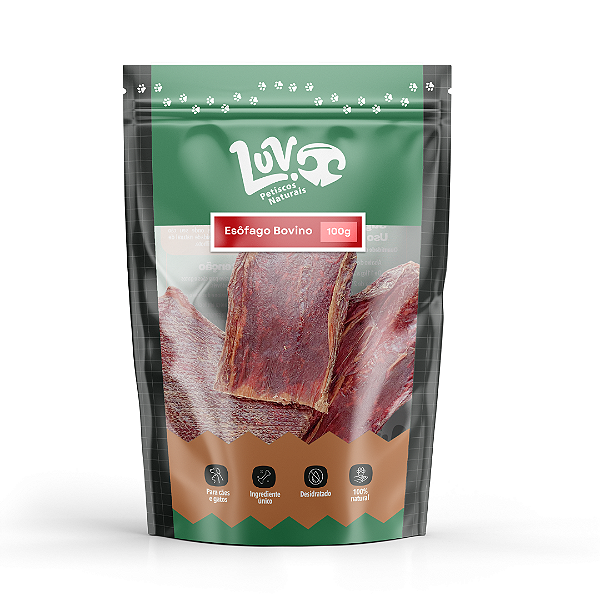 Petisco Natural Esôfago Bovino Desidratado 100g - Luv