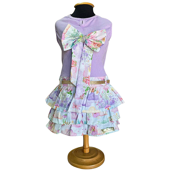 Vestido Canelado Lilás com Saia de Babados para Cachorro - Pink & Fanny