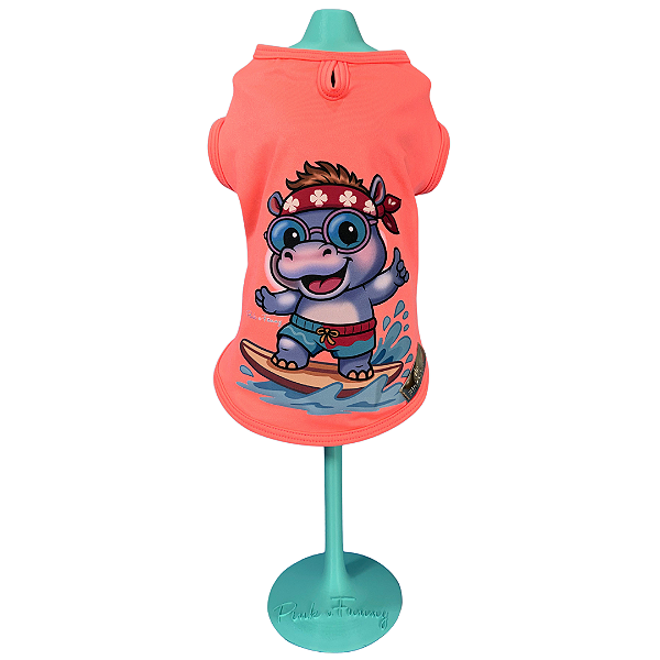 Blusa de Lycra Laranja Neon Hipopótamo com Proteção UV para Cachorro - Pink & Fanny