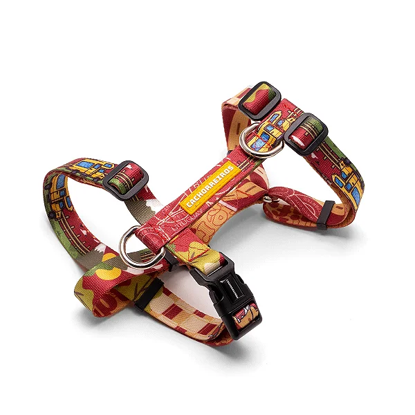 Conjunto Peitoral em H e Guia para Cães Estampado Road - Cachorreiros