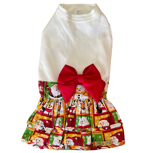 Roupa para Cachorro Vestido de Natal Estampado com Laço Vermelho M - PataChic