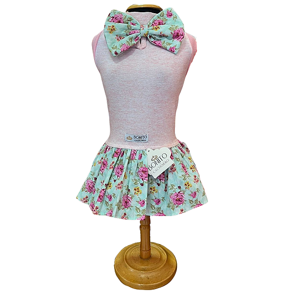 Roupa para Cachorro Vestido Floral com Laço G - Bonito pra Cachorro