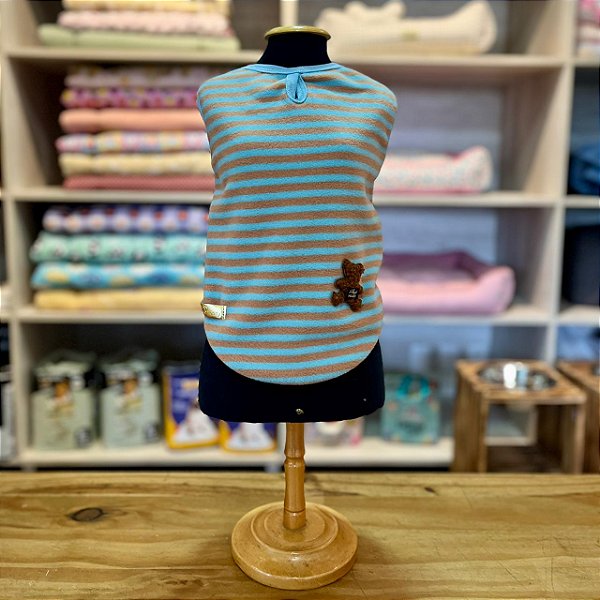 Blusa para Cachorro Microsoft Listrada Azul com Detalhe Ursinho - Pink & Fanny