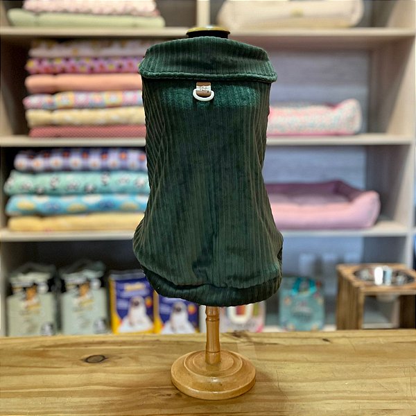 Capa para Cachorro Veludo Cotelê Verde com Gola - Pink & Fanny