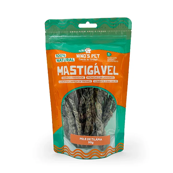 Petisco Natural de Pele de Tilápia 50g - Nino´s Pet