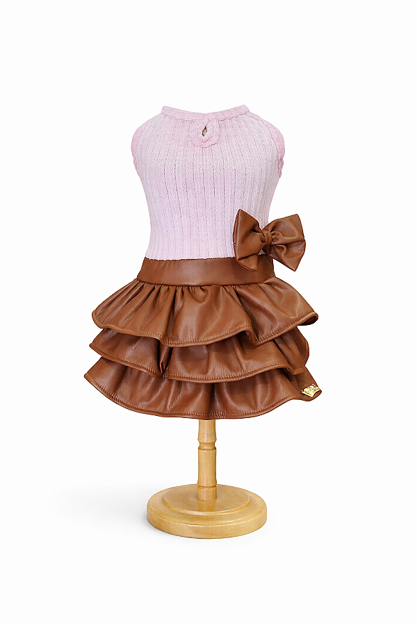Vestido Tricot com Saia em Couro Sintético - Pink & Fanny